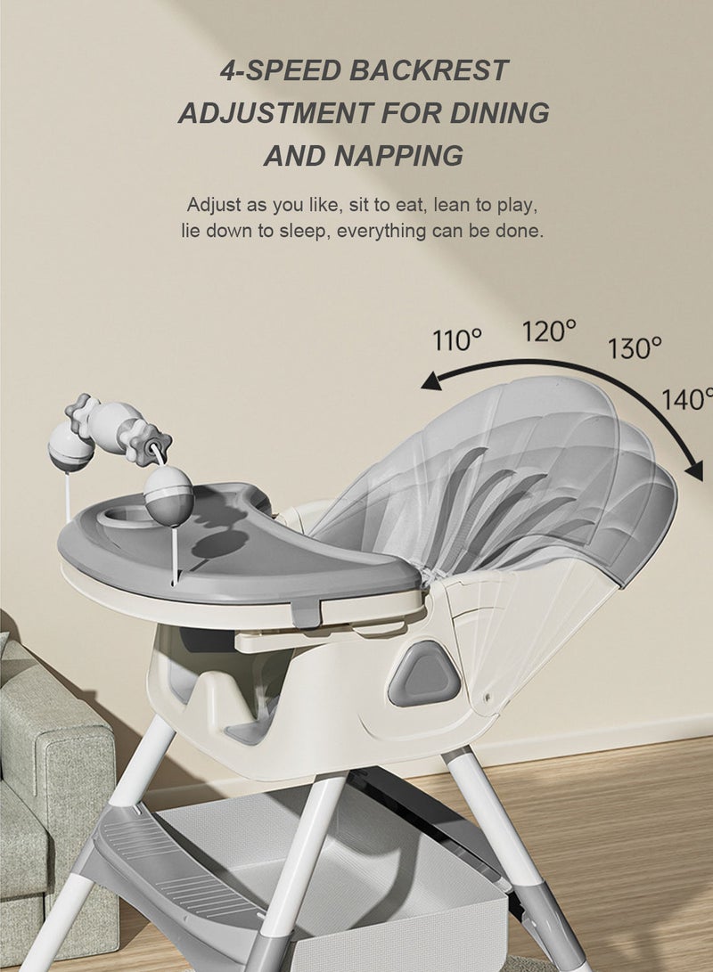 ما بيبي كرسي طعام للأطفال متعدد الوظائف قابل للتعديل والحمل، كرسي هزاز منزلي مع صندوق تخزين - Image 5