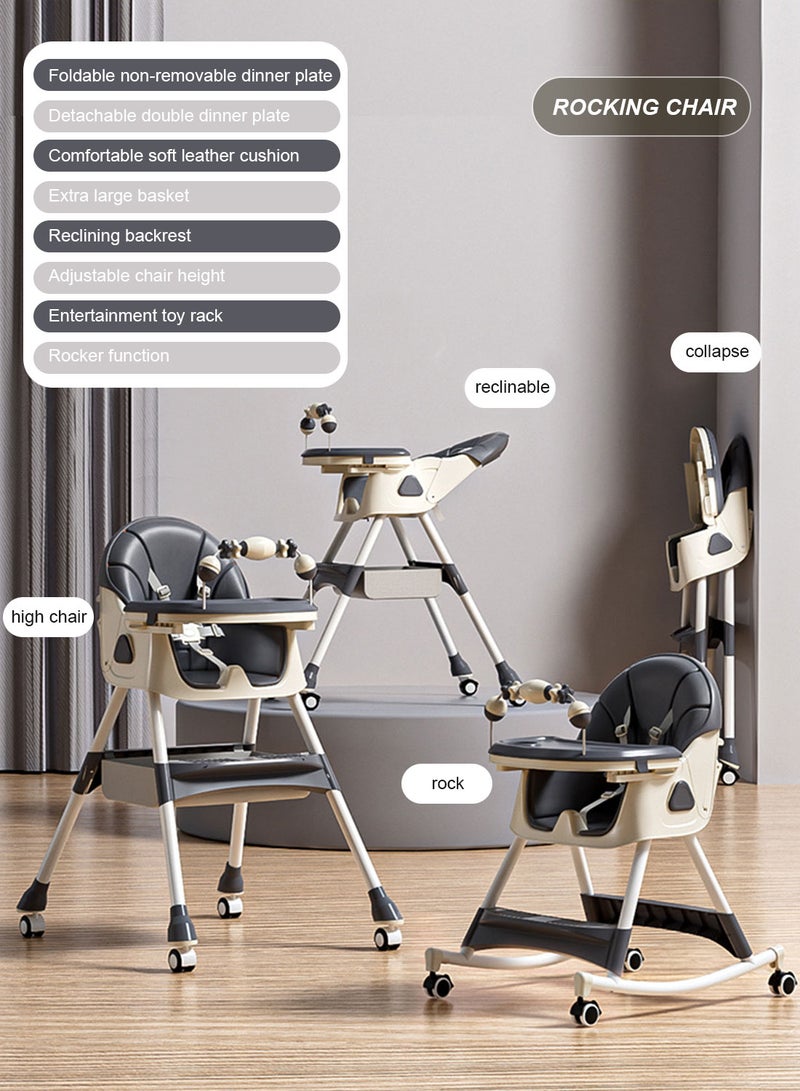 ما بيبي كرسي طعام للأطفال متعدد الوظائف قابل للتعديل والحمل، كرسي هزاز منزلي مع صندوق تخزين - Image 2