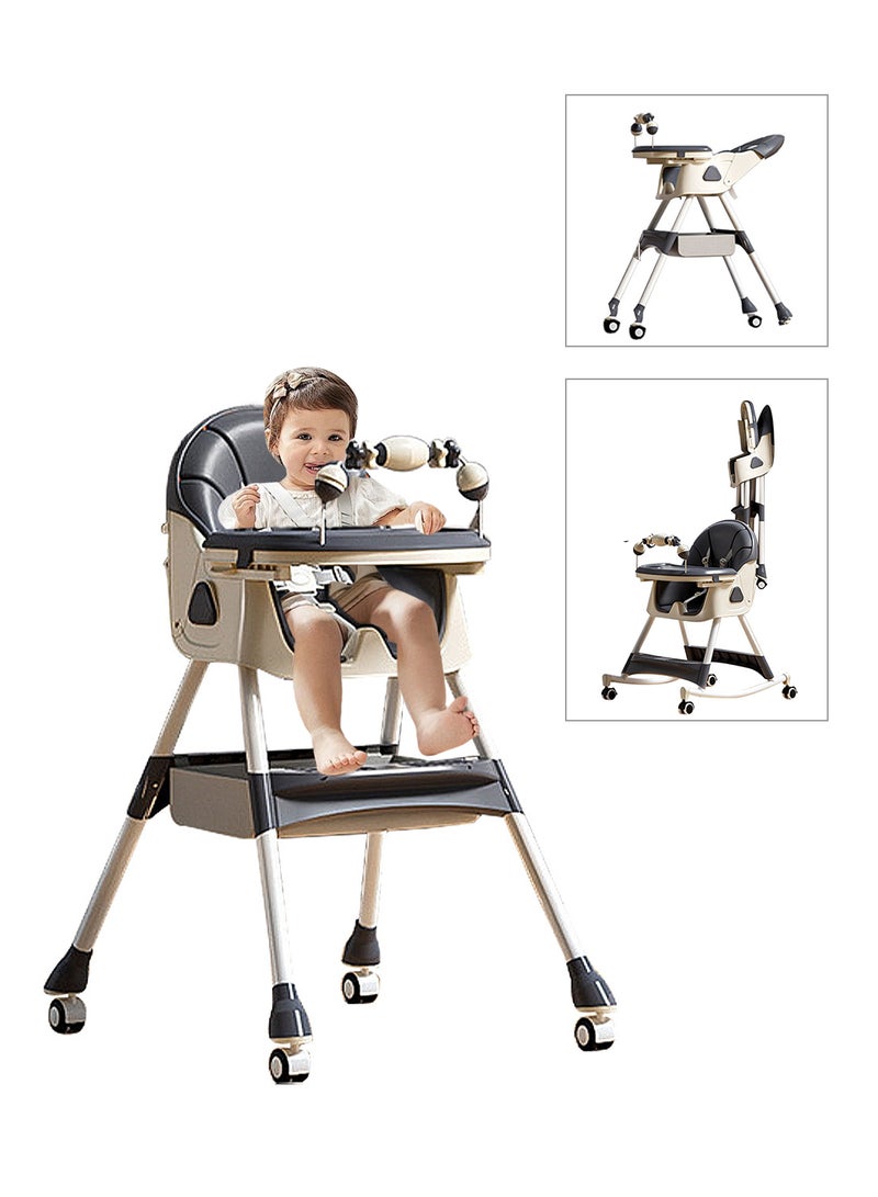 ما بيبي كرسي طعام للأطفال متعدد الوظائف قابل للتعديل والحمل، كرسي هزاز منزلي مع صندوق تخزين - Image 1