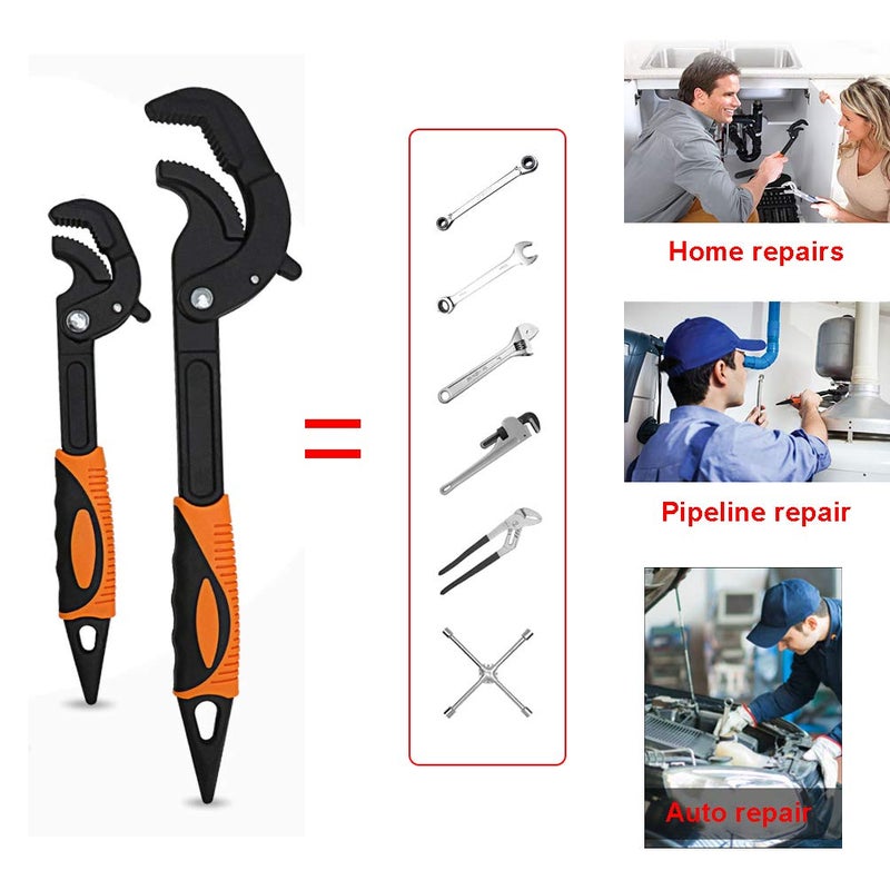 LEJOSTOL Multi-function Magic Wrench Universal Adjustable Wrenches 1045 Steel, Pipe Wrench Set 10.5 and 15-Inch,2-Piece - Image 2