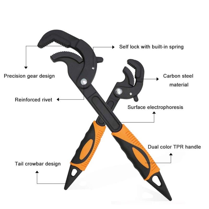 LEJOSTOL Multi-function Magic Wrench Universal Adjustable Wrenches 1045 Steel, Pipe Wrench Set 10.5 and 15-Inch,2-Piece - Image 4