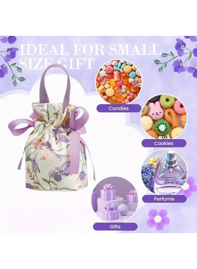 15 Pcs Purple Floral Gift Bags With Handles Wedding Party Favor Candy Bags - Image 3