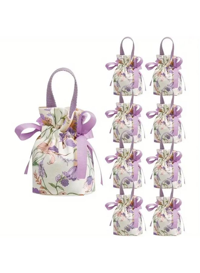 15 Pcs Purple Floral Gift Bags With Handles Wedding Party Favor Candy Bags - Image 1