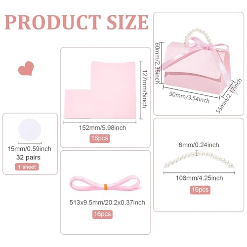 BENECREAT 16Set Wedding Favors Box DIY Set Pink Kraft Paper Box with Pearl Handle Ribbons Stickers Gift Boxes for Birthday Party Favor Boutique Wedding and Anniversary - Image 3