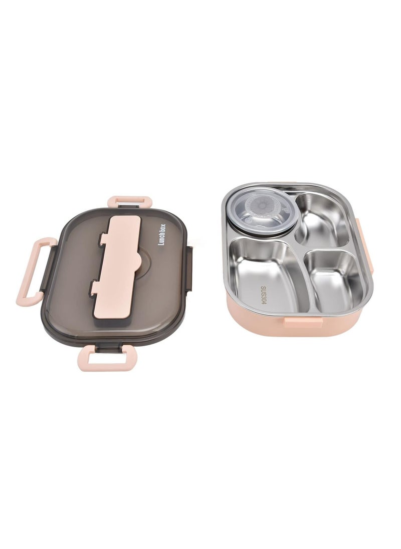 Oasisgalore 4 Grid Portable Bento Box Lunch Box Food Storage Container with Spoons and Chopsticks(Pink)  - Image 1
