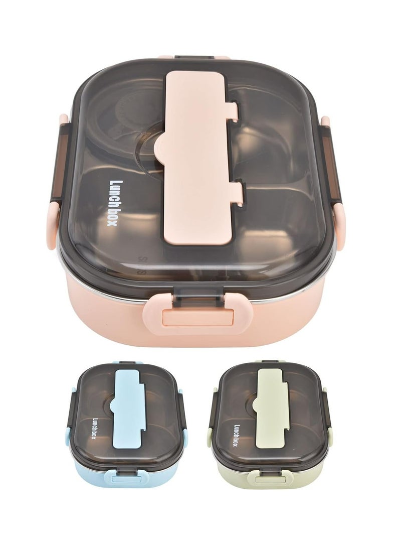 Oasisgalore 4 Grid Portable Bento Box Lunch Box Food Storage Container with Spoons and Chopsticks(Pink)  - Image 2