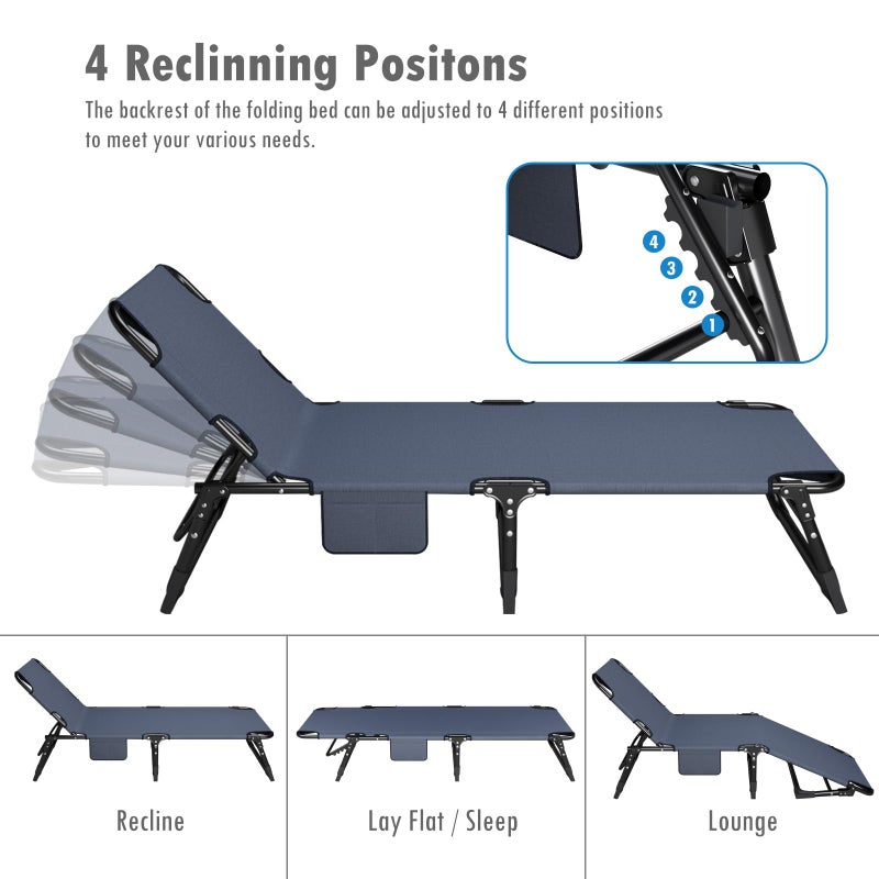 ATORPOK Folding Camping Cot for Adults with Padded Mattress and Pillow, Adjustable Reclining Lounger Sleeping Cot Bed, Ideal for Camping, Travel, Garden, or Office Use, Blue - Image 4