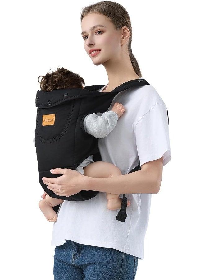 Shiaon حمالة أطفال شياون من حديثي الولادة إلى toddlers (7-30 رطل)، حمالة toddlers لحمل الأطفال مع حزام كتف قابل للتعديل، حمالات صدر، أسود - Image 1