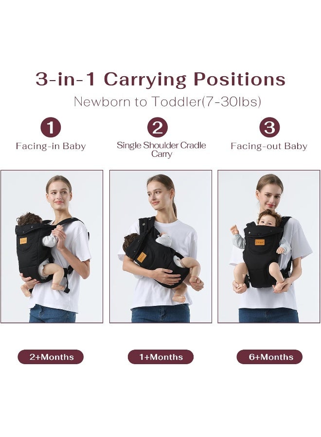 Shiaon حمالة أطفال شياون من حديثي الولادة إلى toddlers (7-30 رطل)، حمالة toddlers لحمل الأطفال مع حزام كتف قابل للتعديل، حمالات صدر، أسود - Image 2