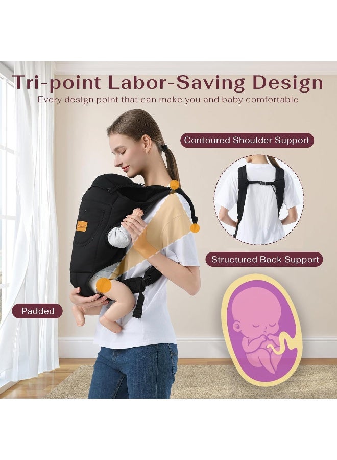 Shiaon حمالة أطفال شياون من حديثي الولادة إلى toddlers (7-30 رطل)، حمالة toddlers لحمل الأطفال مع حزام كتف قابل للتعديل، حمالات صدر، أسود - Image 5
