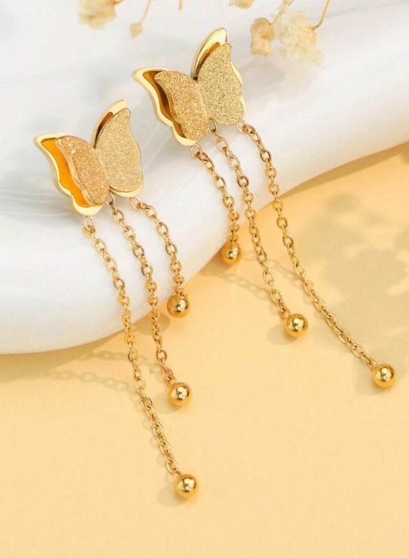 إيكوال حلق اذن نسائي أنيق مصنوع من الاستانلس ستيل ومطلي باللون الذهبي - Image 3