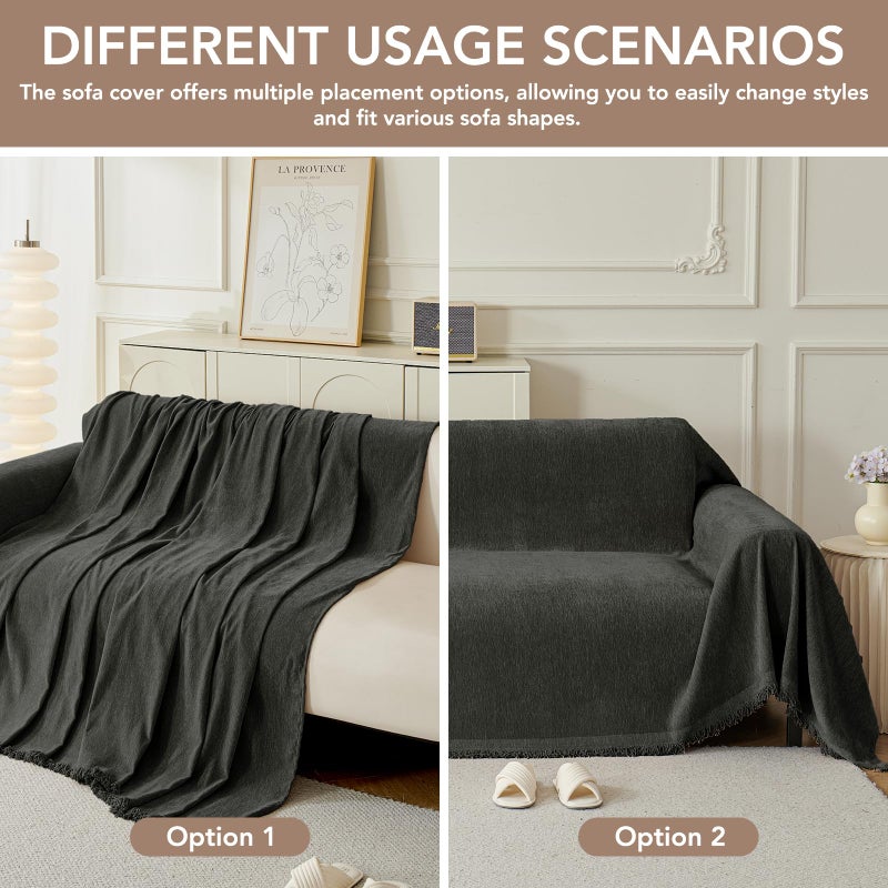 KaviKon Couch Cover for Dogs, Boho Sofa Covers for 3 Cushion Couch, Chenille Sofa Slipcover for Pets Washable, L-Shape Sectional Couch Cover Soft Throw Blankets with Tassels(71x118,Charcoal Grey) - Image 4