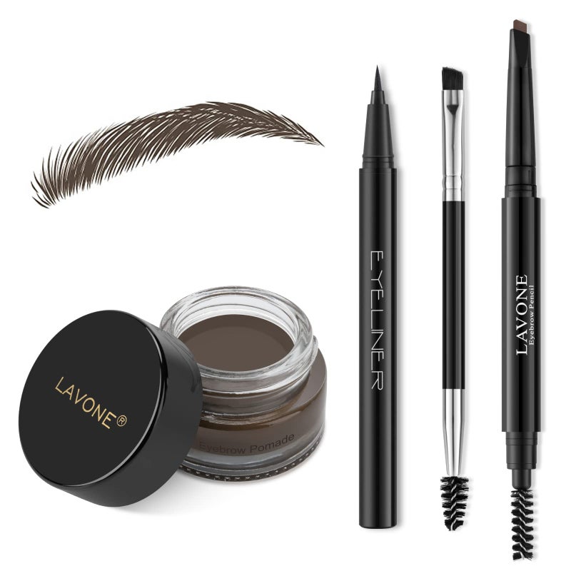 LAVONE Eyebrow Stamp Pencil Kit for Eyebrows Makeup, with Waterproof Eyebrow Pencil, Eyeliner, Eyebrow Pomade, and Dual-ended Eyebrow Brush - Medium Brown - Image 1