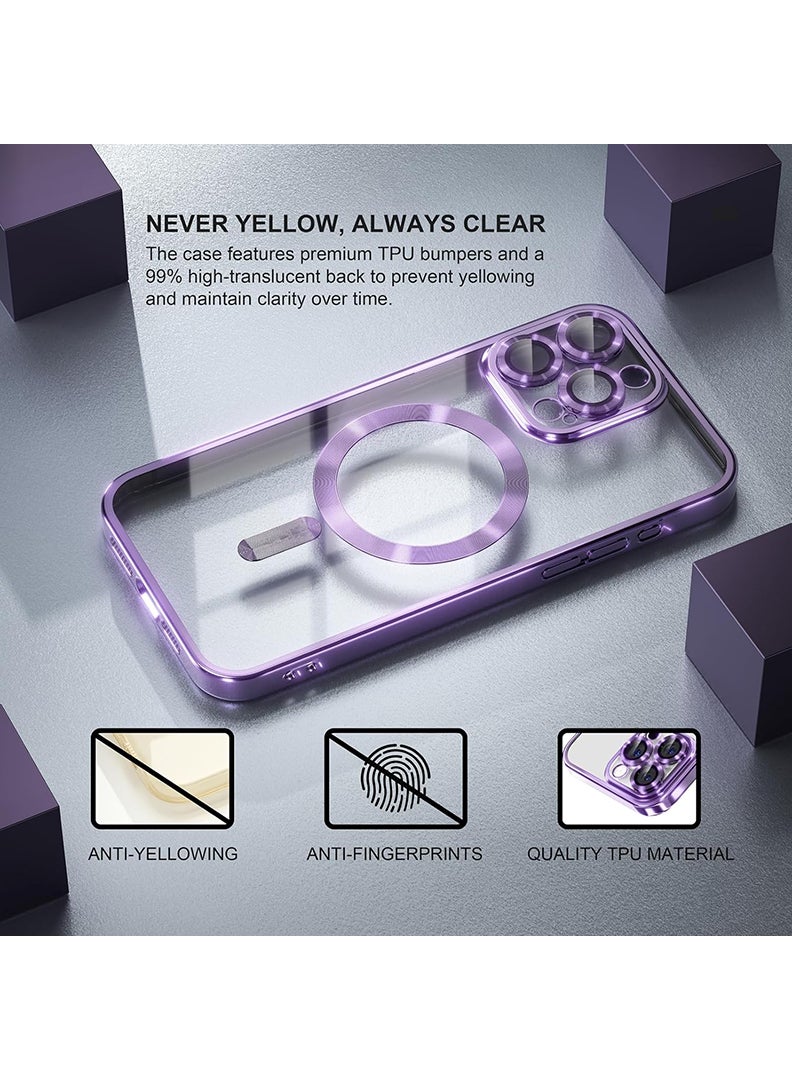 Theodor Magnetic Case for iPhone 15 Pro Max with MagSafe Drop Protection Full Camera Lens Protector Plating Soft Clear Phone Case 6.7 inch - Purple - Image 3