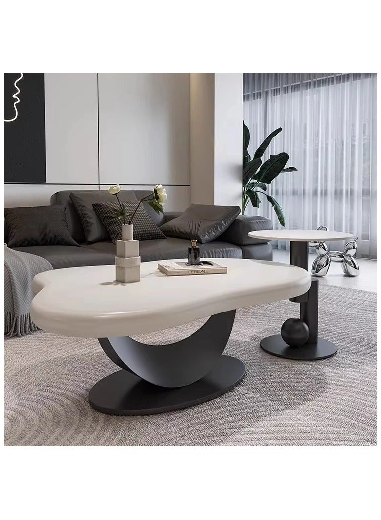 AWD Cloud Coffee Table Set, Modern Living Room Centre Table, White and Black, 100 x 69 x 45 cm, 2-Piece Set Tea Table. - Image 2