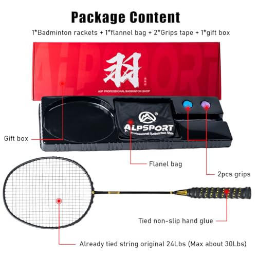 ALPSPORT ZJ Titanium Net 4U G5 Full Carbon Fiber Professional Badminton Racket, Graphite Racquets with Gift Box, 1 Flannel Bag, 2 Grips Tapes, Padel Raket for Team Sports Training (Black) - Image 2
