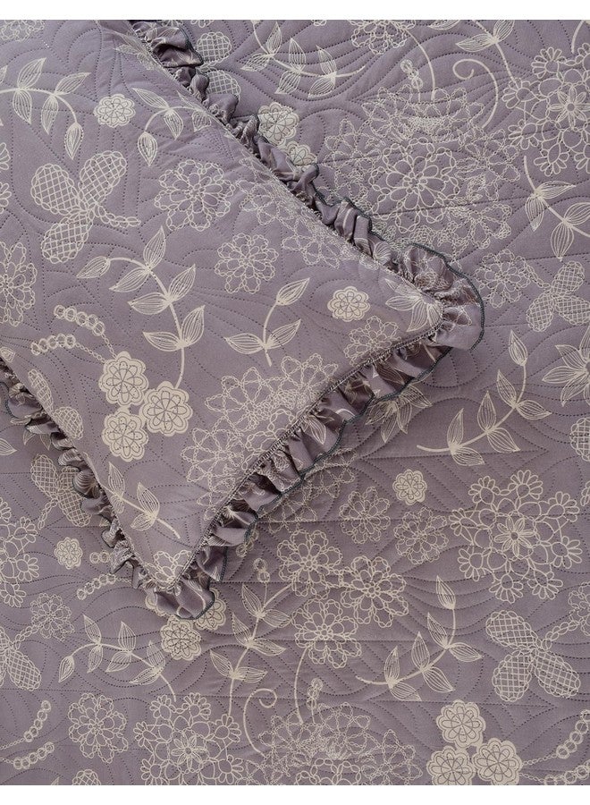 MORADO Luxury Ultrasonic Glace Cotton Floral Printed Lightweight All Season Bedspreads/Quilted Bed Cover with Beautiful Lace & 2 King Size Pillow Covers - (90x100 inches - Mauve) - Image 4