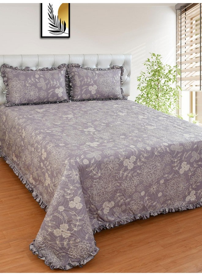 MORADO Luxury Ultrasonic Glace Cotton Floral Printed Lightweight All Season Bedspreads/Quilted Bed Cover with Beautiful Lace & 2 King Size Pillow Covers - (90x100 inches - Mauve) - Image 1