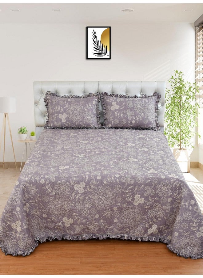 MORADO Luxury Ultrasonic Glace Cotton Floral Printed Lightweight All Season Bedspreads/Quilted Bed Cover with Beautiful Lace & 2 King Size Pillow Covers - (90x100 inches - Mauve) - Image 2