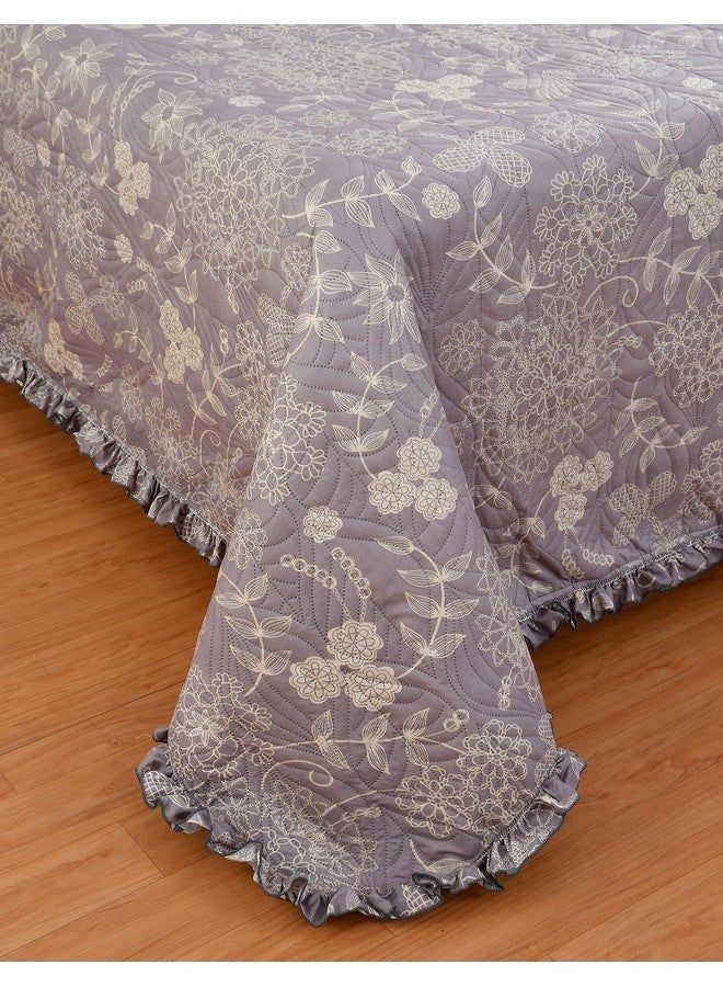 MORADO Luxury Ultrasonic Glace Cotton Floral Printed Lightweight All Season Bedspreads/Quilted Bed Cover with Beautiful Lace & 2 King Size Pillow Covers - (90x100 inches - Mauve) - Image 3