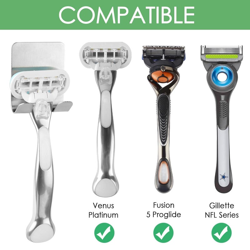 Linkidea 2 Pack Wall Mount Razor Holder for Shower, Self Adhesive Shaver Hooks, Stainless Steel Sticky Hanger Compatible Gillette with Venus Platinum, Fusion 5 Proshield, Mach 3 Classic (Silver) - Image 2