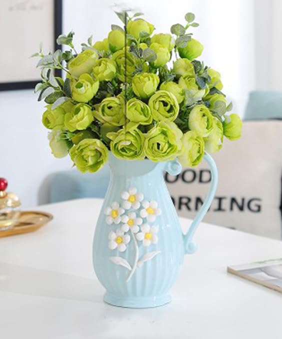 Xtore Modern Decorative Ceramic Vase with Handle for Home Decoration (Pack of 1, SKY) - Image 3