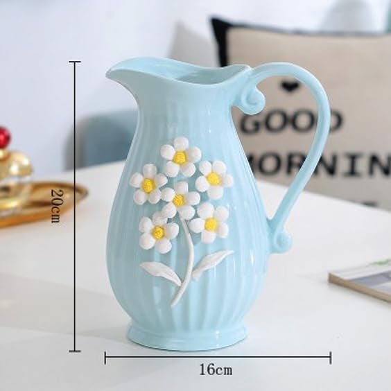 Xtore Modern Decorative Ceramic Vase with Handle for Home Decoration (Pack of 1, SKY) - Image 4