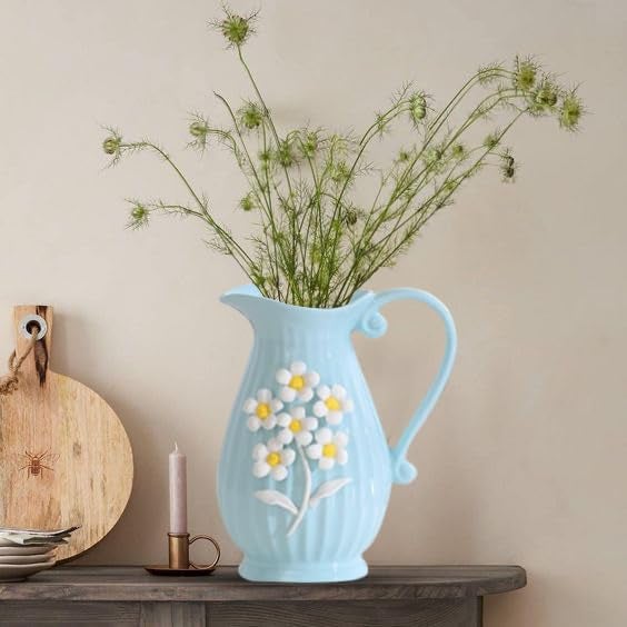 Xtore Modern Decorative Ceramic Vase with Handle for Home Decoration (Pack of 1, SKY) - Image 2