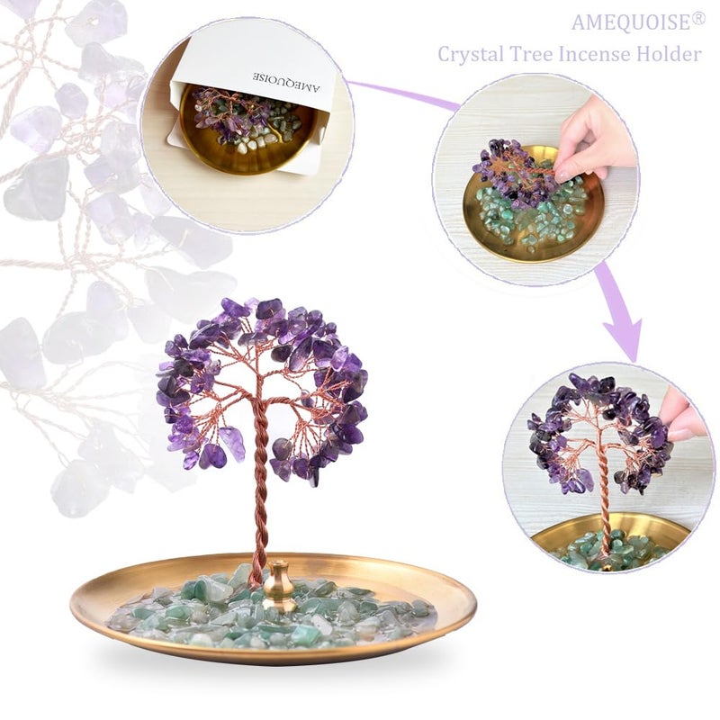 AMEQUOISE Incense Holder for Sticks, Healing Crystal Stone Money Tree Incense Burner, Ash Catcher for Yoga, Meditation and Home Decor - Image 4