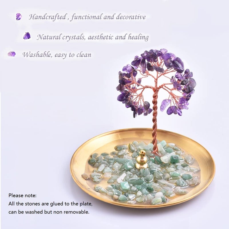 AMEQUOISE Incense Holder for Sticks, Healing Crystal Stone Money Tree Incense Burner, Ash Catcher for Yoga, Meditation and Home Decor - Image 2