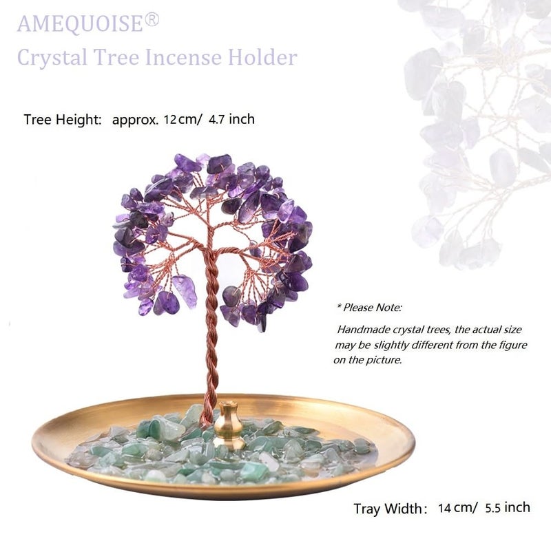 AMEQUOISE Incense Holder for Sticks, Healing Crystal Stone Money Tree Incense Burner, Ash Catcher for Yoga, Meditation and Home Decor - Image 3