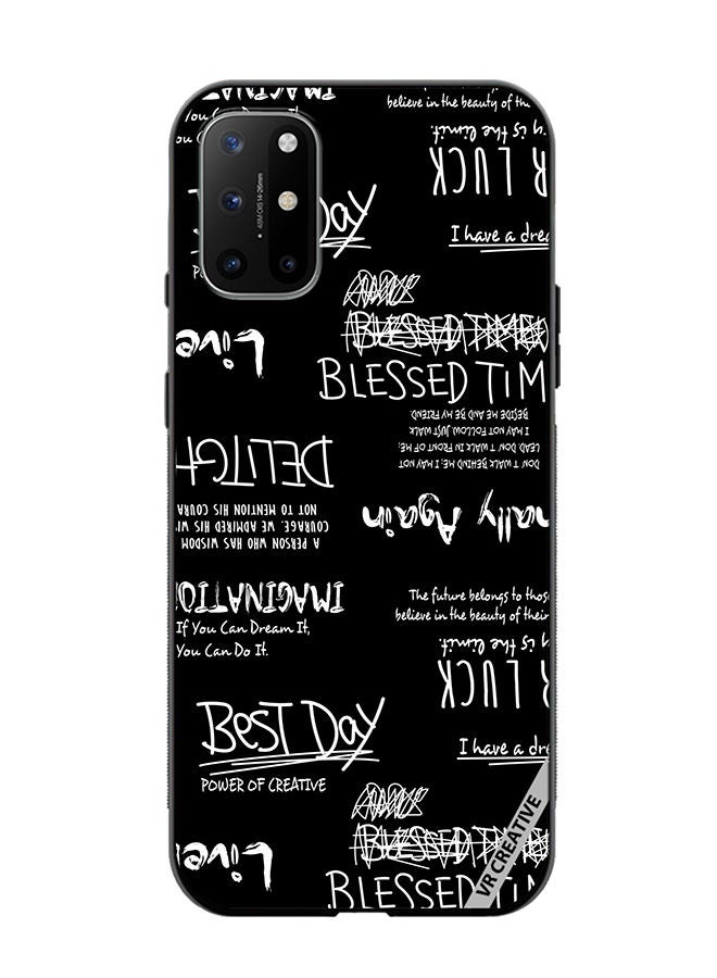 VR CREATIVE غطاء حماية لهاتف OnePlus 8T بتصميم أسود مع رسومات وحروف متعددة الألوان - Image 1