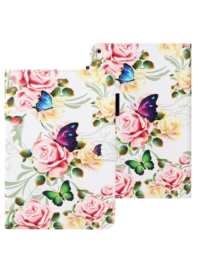 HuHa Case Cover For iPad 10.2 Cross Texture Painted Horizontal Leather Case with Sleep / Wake-up Function & Card Slot & Holder & Wallet White Peony Flower 