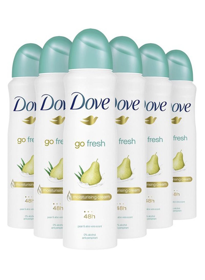 Dove Pack of 6 Go Fresh Pear and Aloe Vera Scent Deodorant Spray 250ml  - Image 1