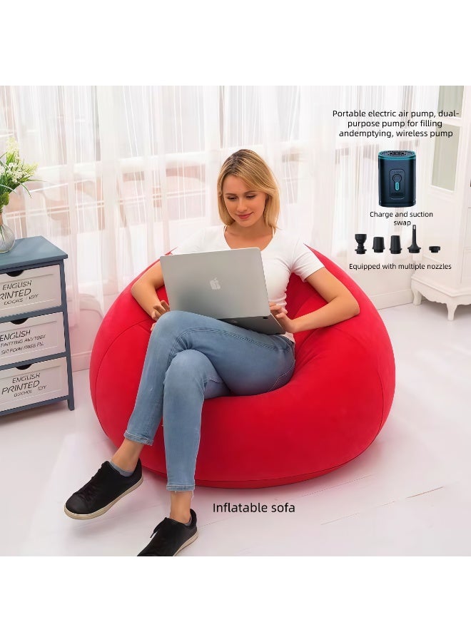 SKT Shiketro Inflatable Recliner with Portable USB Wireless Pump, Flocked PVC Material, Adult Inflatable Beanbag Sofa/Recliner（Red） - Image 1