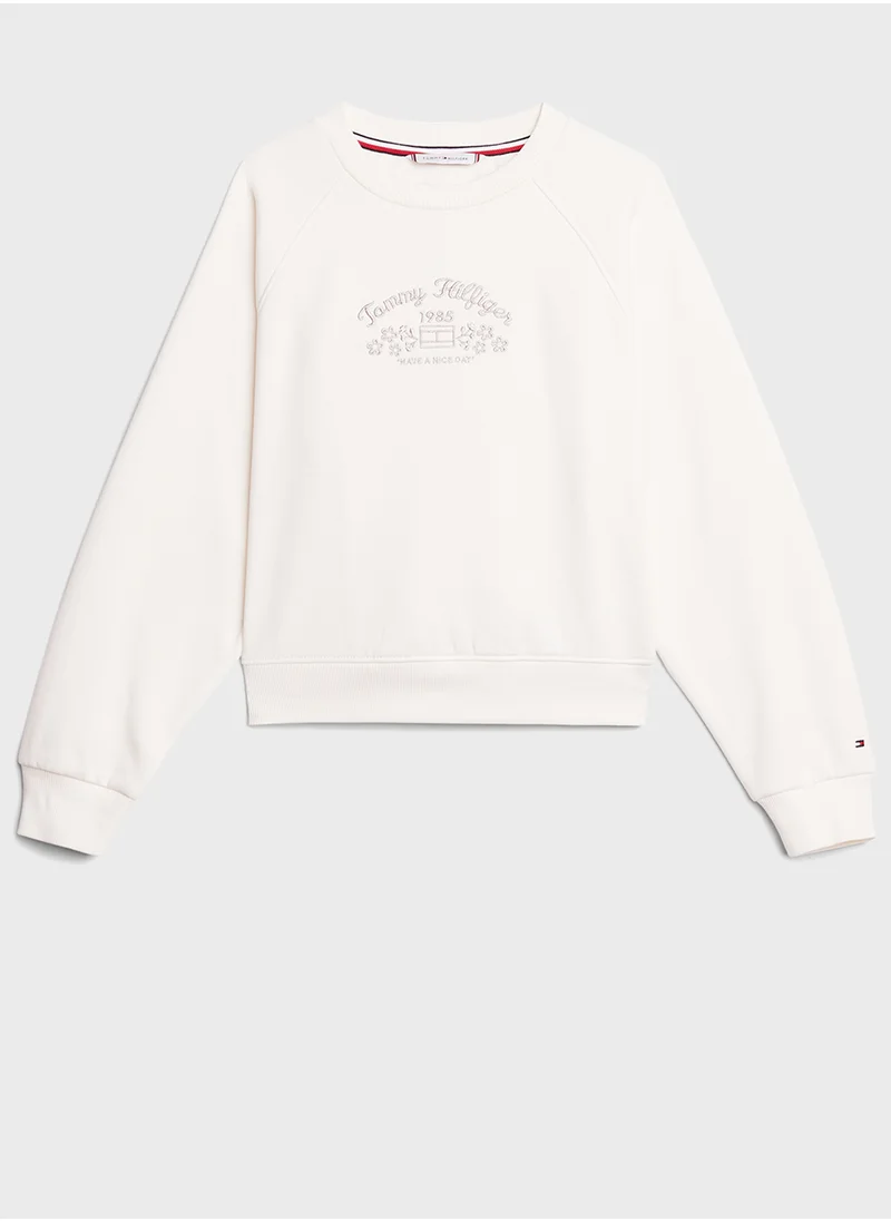 TOMMY HILFIGER EMB FLOWER FLEECE CREWNECK