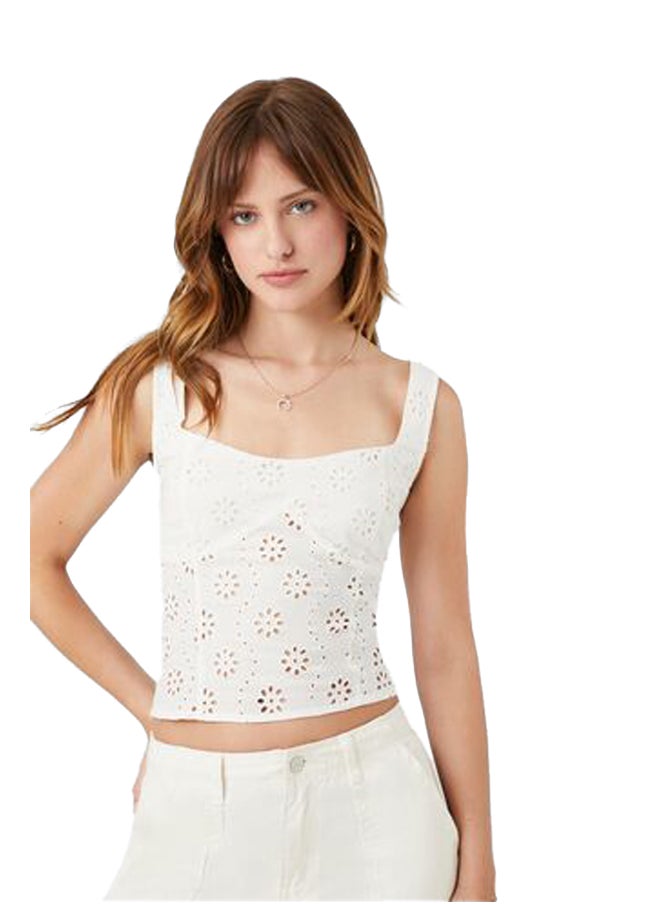 FOREVER 21 - Floral Eyelet Lace-Up Tank Top - Image 1