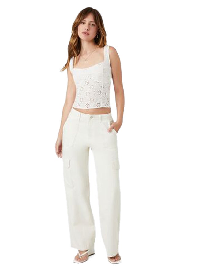 FOREVER 21 - Floral Eyelet Lace-Up Tank Top - Image 1