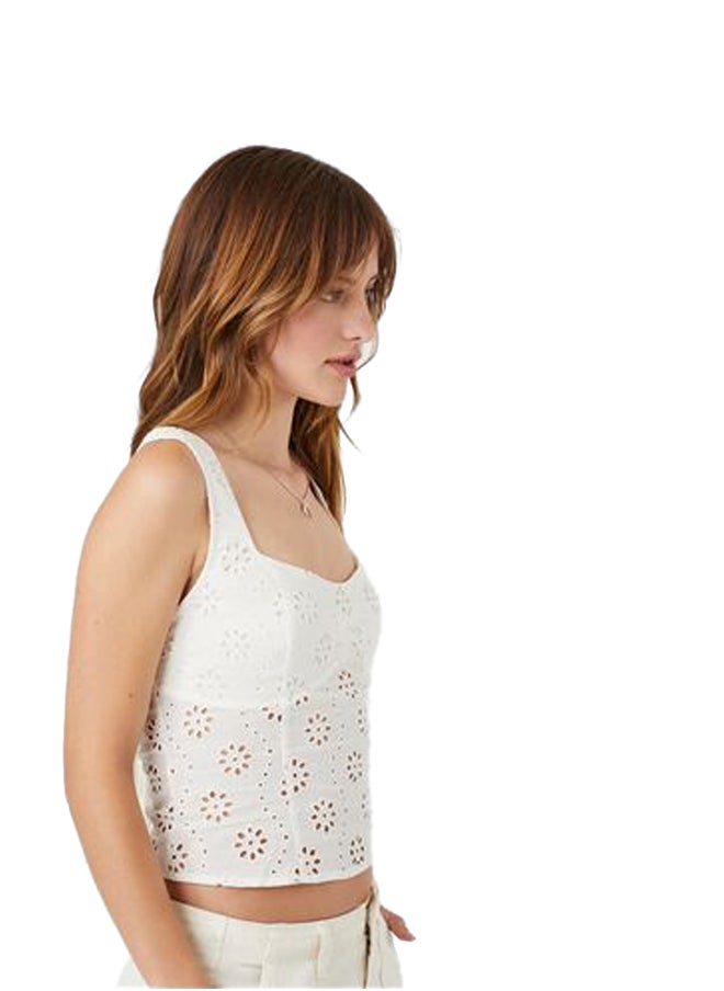 FOREVER 21 - Floral Eyelet Lace-Up Tank Top - Image 1