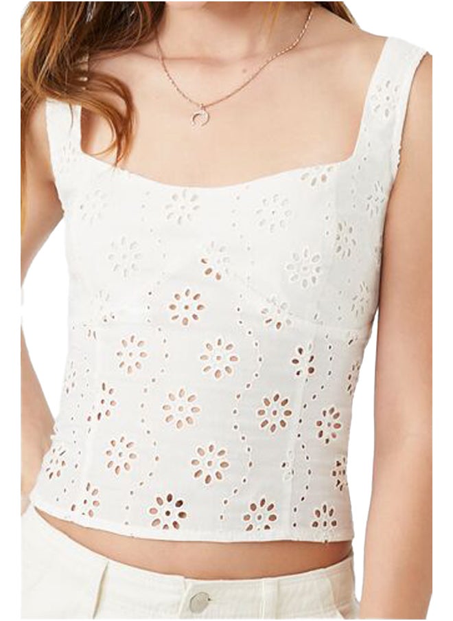 FOREVER 21 - Floral Eyelet Lace-Up Tank Top - Image 1