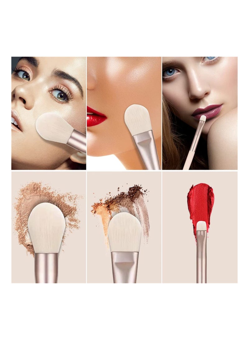 8-Piece Travel Mini Makeup Brush Set with PU Pouch (Ivory Rice)