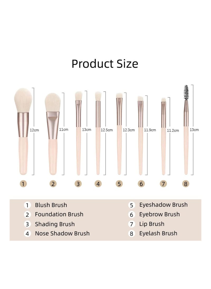 8-Piece Travel Mini Makeup Brush Set with PU Pouch (Ivory Rice)