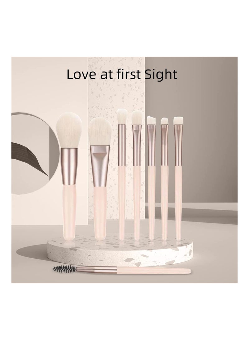 8-Piece Travel Mini Makeup Brush Set with PU Pouch (Ivory Rice)
