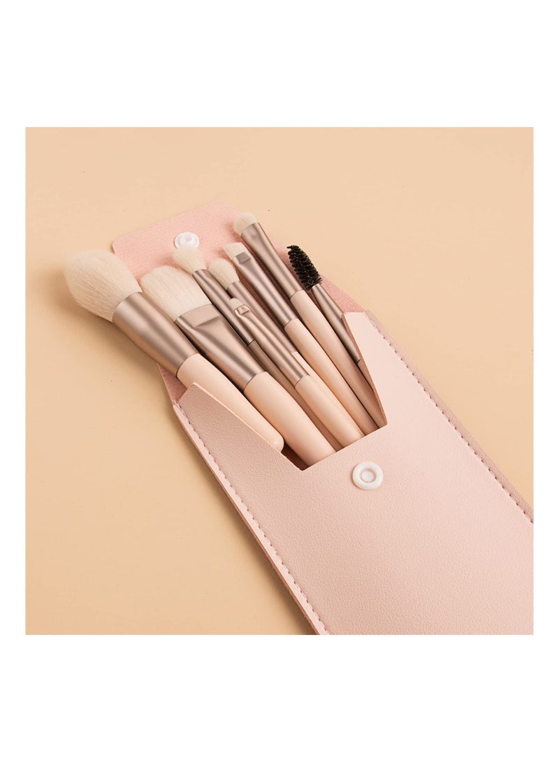 8-Piece Travel Mini Makeup Brush Set with PU Pouch (Ivory Rice)