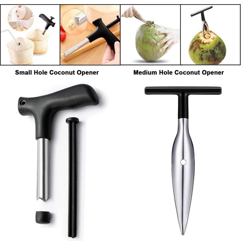 CJFocus Coconut Opener Tool Set, Safe & Easy to Open Young & Mature Coconuts Tool, Food Grade Stainless Steel Coco Nut Opener Kit with Rubber Mallet Meat Removal, Scraper, Straw & Silicone Mat, ALL IN ONE Bag - Image 4