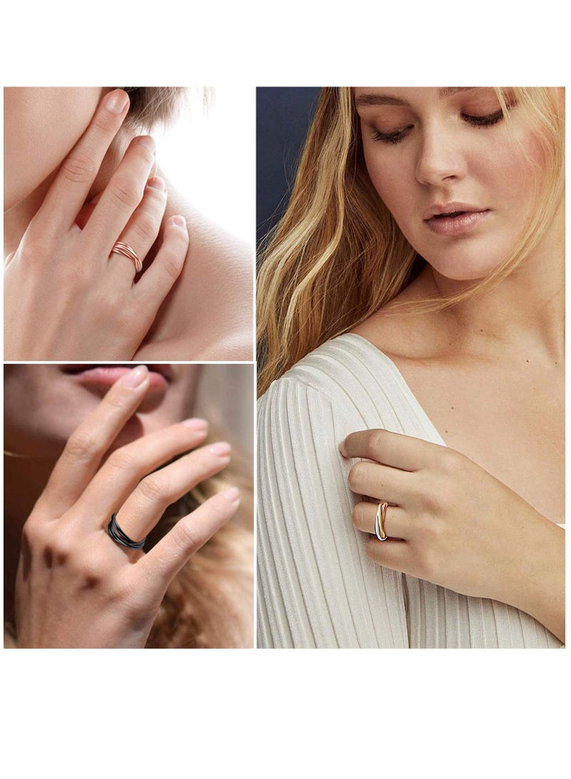 Triple Band Rings Interlocked Rolling Rings for Women Girls Stainless Steel Tri-color Russian Wedding Band Size 4 to 12, with Gift Box - Image 2
