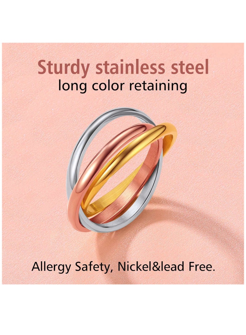Triple Band Rings Interlocked Rolling Rings for Women Girls Stainless Steel Tri-color Russian Wedding Band Size 4 to 12, with Gift Box - Image 4