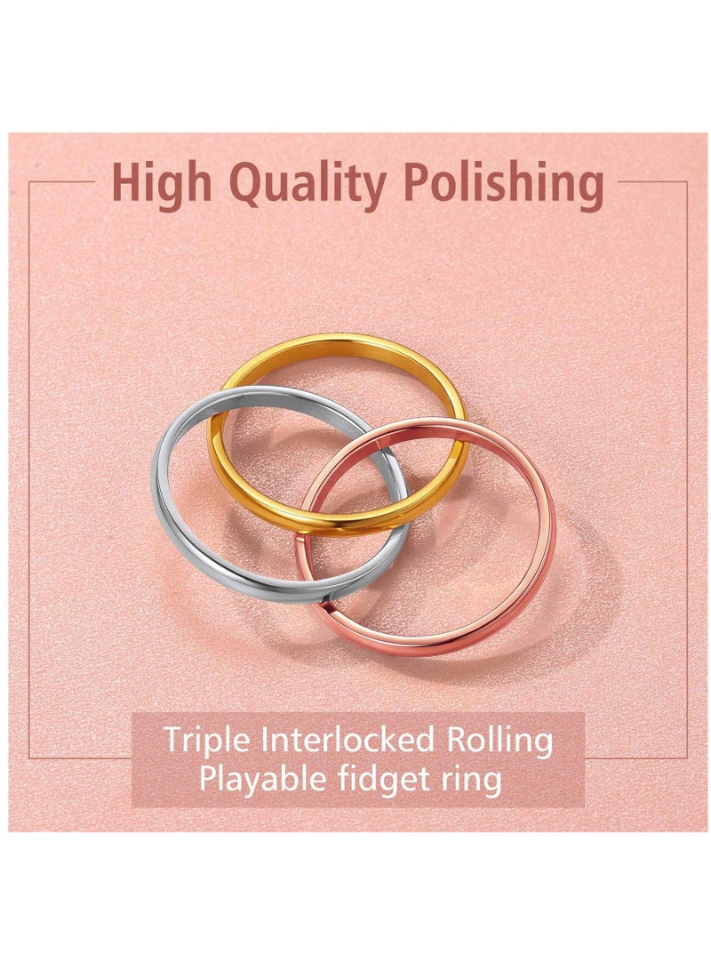 Triple Band Rings Interlocked Rolling Rings for Women Girls Stainless Steel Tri-color Russian Wedding Band Size 4 to 12, with Gift Box - Image 3