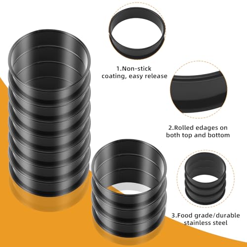 RICHSC-PAN Crumpet Rings, 16Pack Nonstick English Muffin Ring, Outer diameter 4 Inch+3.3Inch Food-Grade Stainless Steel Tart Rings. More Convenient to Take the Food of The Bakery Ring Mold. - Image 3