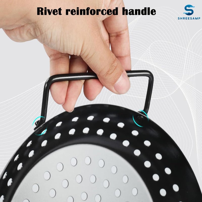 SHREESAMP SHREESAMP Non-stick BBQ Grilling Pan, Heavy Duty Grill Pan With Holes And Handles, Carbon Steel Barbecue Plate With Oil Drain Holes For Grilling Meat, Vegetables, Seafood & Outdoor Cooking  - Image 5